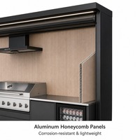 Pulau Dapur Luar Ruangan yang Tahan Lama dengan Pintu Gulung, Kabinet Memasak Luar Ruangan All-in-One untuk Pesta di Halaman Belakang