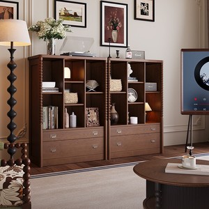 French Retro <b>Solid</b> <b>Wood</b> <b>Bookcase</b> Modular Combination Living Room Half Wall Storage Display Cabinet With Drawers - Product Image 1
