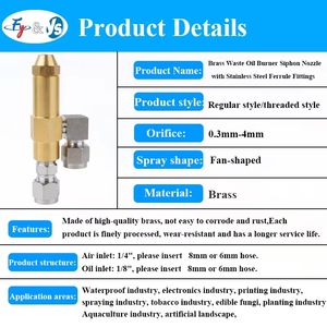Injecteur de carburant à cône plein, buse de brûleur à huile usagée en laiton, système de combustion à <span class=keywords><strong>jet</strong></span> d'atomisation d'air et d'huile, accessoires - Product Image 3