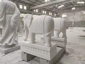Met De Hand Gesneden Stenen Sculptuur Wit Marmer Groot Olifantenbeeld Voor Buitendecoratie
