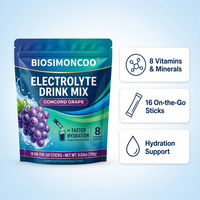 Poudre de mélange pour boisson électrolytique saveur Raisin Concord, 16 sticks, soutien hydratant, 8 vitamines et minéraux, OEM