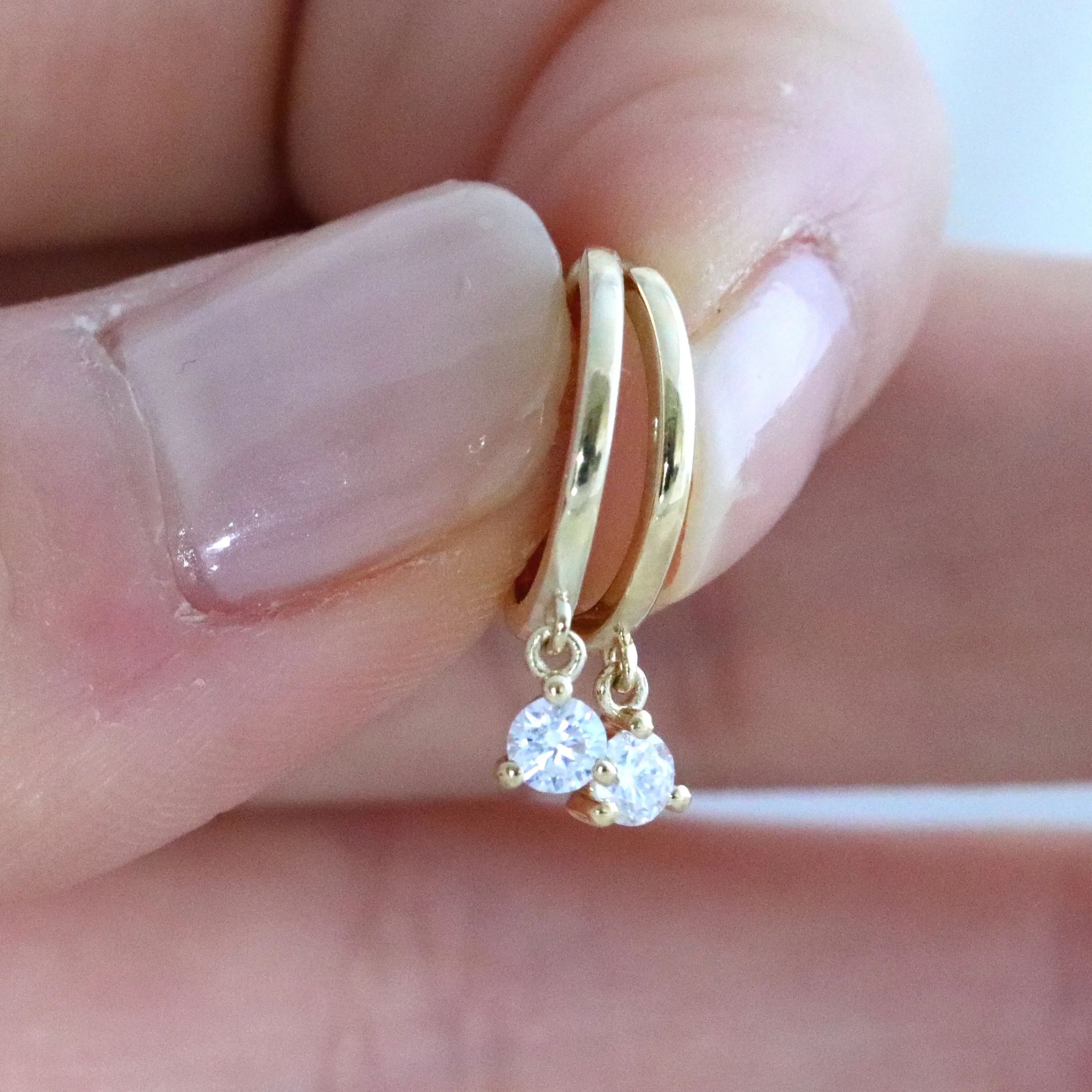 FirstMadam Solid Gold Moissanite Drop Huggie Hoops Small Hoop Earrings Dainty Minimalist Jewelry Women