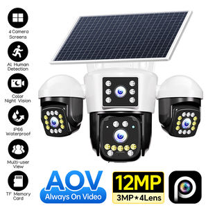 Caméra de sécurité CCTV solaire PTZ 12MP à <span class=keywords><strong>4</strong></span> objectifs et <span class=keywords><strong>4</strong></span> écrans, enregistrement 24/7 AOV, détection humaine IA, IP66 pour <span class=keywords><strong>ferme</strong></span>/terrain de chantier - Product Image 1