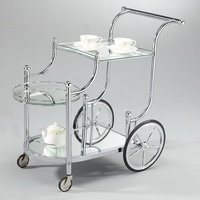 Chariot de service contemporain en fer et verre pour hôtel, cuisine, salle à manger, salon et atelier - Usage commercial