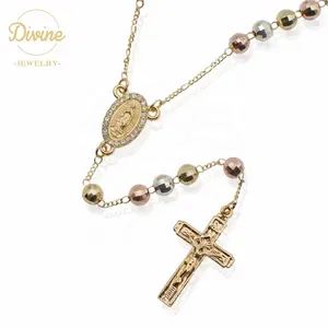 Großhandel Virgen de Guadalupe Kreuz Rosenkranz Elektro platte Tricolor 4mm Perlen katholisch religiös