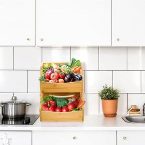 Panier de rangement en bambou à double couche, organisateur de fruits et légumes en bois, organisateur de comptoir de cuisine - Product Image 1