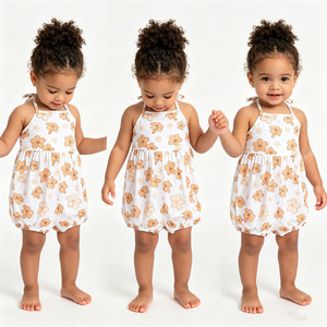 A26-1 Pelele de Verano para Bebés Niñas, 100% Algodón Tejido, Tirantes Ajustables, Cierre de Botones a Presión, Diseño Personalizable Estampado - Product Image 3