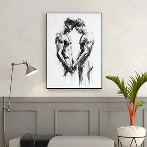 Impresión en Lienzo de Pareja Gay con Líneas Abstractas, Arte de Pared Clásico Pintado con Spray, Póster HD Vertical Rectangular para Decoración de Dormitorio, Habitación u Hogar - Product Image 4