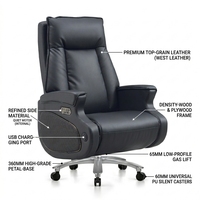 Chaise de bureau électrique à dossier haut avec massage et fonction vocale, en cuir de vachette, pour le bureau