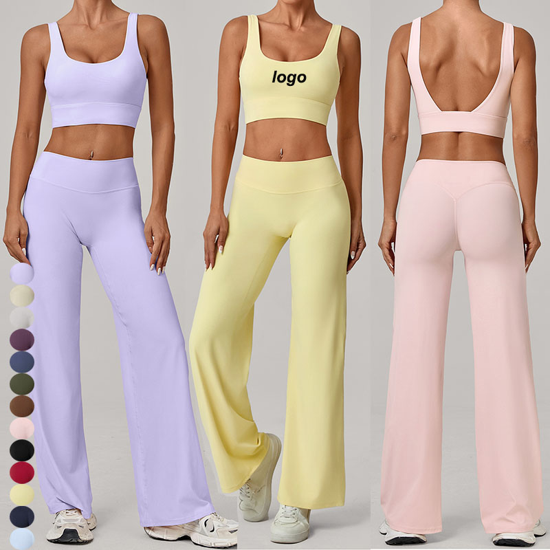New Styles Yoga Sets Double Shoulder Straps Bra Straight Leg Pants Outfits Clothing Pilates Suit Quick Drying Fitness Activewear