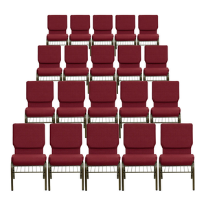 Chaise d'église en métal rembourrée et empilable, siège d'auditorium interlock rouge bordeaux, chaise de théâtre rembourrée, en promotion - Product Image 1