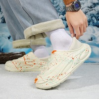 Chaussons d'hiver doux et épais en peluche pour hommes, chauds, antidérapants, respirants, légers, en tissu de laine et coton, amovibles et confortables pour la maison