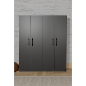 Armario Independiente AekaOnline <span class=keywords><strong>ARENA</strong></span> Gris Antracita de 4 Puertas, Armario de Madera para Dormitorio con 6 Estantes y <span class=keywords><strong>2</strong></span> Perchas, Hecho <span class=keywords><strong>en</strong></span> Turquía - Product Image 5