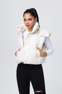 Sudadera con capucha de color liso, cuello alto y bolsillos, cómoda y de corte ajustado, combinada con un elegante chaleco de plumón. - Product Image 2