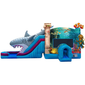 Scivolo Gonfiabile Doppio per Resort, Hotel e Parchi Divertimento, Casa Gonfiabile a Tema Squalo con Scivolo - Product Image 2