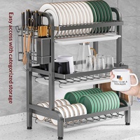 Étagère de rangement pliable à trois niveaux en métal pour cuisine, support de rangement pour vaisselle et bols, organisateur multifonctionnel pour baguettes et ustensiles de cuisine
