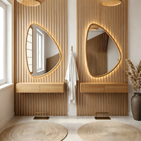 Meuble-lavabo mural flottant blanc avec miroir LED irrégulier, console de maquillage suspendue à double tiroir pour salon et chambre