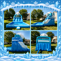 Toboggan aquatique gonflable commercial sur le thème de l'ours blanc pour enfants, toboggan aquatique gonflable double voie pour jardin avec piscine amovible