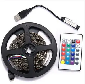 Kit de retroiluminación Flexible para TV, luz led USB de alto brillo, 1M, 2M, 5050 DC5V, IP65, con mando a distancia IR de 24 teclas