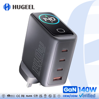 Chargeur USB C GaN 140W d'usine OEM, charge rapide, chargeur de bureau Type C, affichage intelligent, adaptateur mural USB pour téléphone, tablette, ordinateur portable