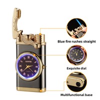 Allume-cigare LC-181 multifonctionnel haut de gamme briquet gonflable en métal coupe-vent avec horloge pour cadeaux de cigarettes