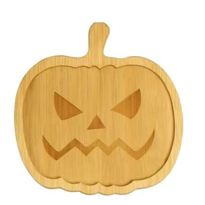 Plateau citrouille d'Halloween en bois de bambou, forme de dessin animé, vaisselle de fête pour enfants, pour servir les aliments - Product Image 5
