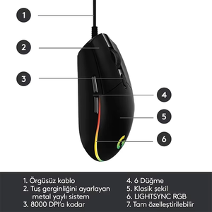Souris Logitech G102 100% originale, souris de jeu filaire USB, 8000 DPI, effet optique arc-en-ciel, écran pour PC/Mac, ordinateur portable - Product Image 2