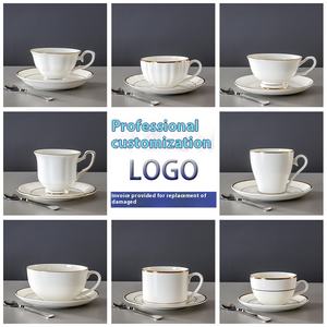 Ensemble de soucoupes <span class=keywords><strong>pour</strong></span> tasses à café et à <span class=keywords><strong>thé</strong></span> en céramique européenne de luxe moderne avec logo personnalisé, design exquis et contemporain en porcelaine osseuse avec cuillère - Product Image 2