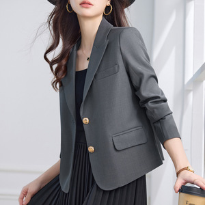 Women's Short Blazer Slim Fit Solid Color Polyester Fiber 100% Worsted OL Style Professional Coat - Product Image 4