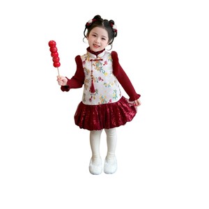 Tongxingyuan Girls Chinese Style Cheongsam Dress Red Floral Winter New Year Outfit - Product Image 5