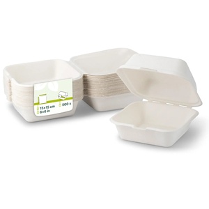 Boîtes d'emballage pour hamburgers en canne à sucre blanches, biodégradables, écologiques et adaptées aux aliments, 15x15cmx8cm, pour usage quotidien - Product Image 1