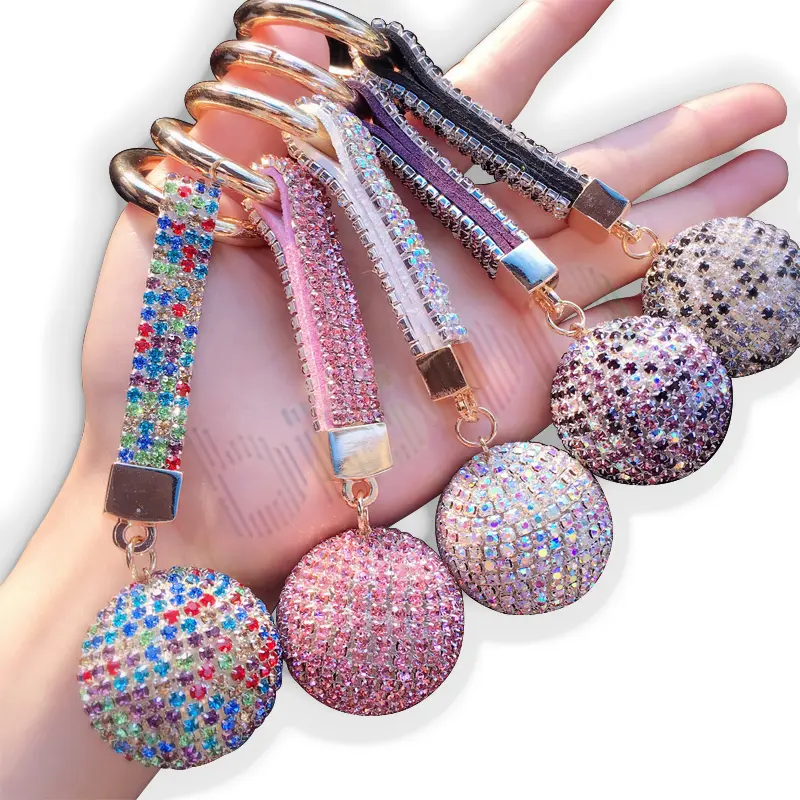 Hot Selling Groothandel Bling Sleutelhanger Luxe Crystal Ball Rhinestone Hanger Girly Sleutelhangers Bag Auto Accessoires Voor Dames