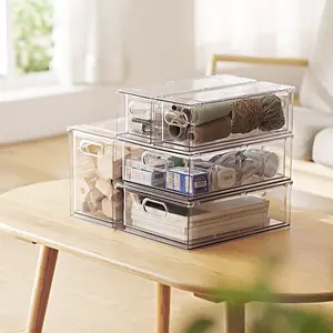 Home Bedroom Cabinet Storage Organizer Plastic Clear Transparent Storage Drawer Without Lid