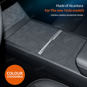 Bande décorative de console centrale ultra-mince personnalisée pour 2024 <span class=keywords><strong>Tesla</strong></span> modèle 3 <span class=keywords><strong>Alcantara</strong></span> accessoires intérieurs autocollant de panneau d'accoudoir - Product Image 1