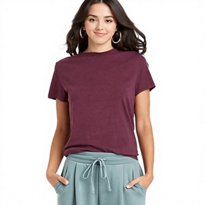 Camiseta de Cuello Redondo Color Borgoña para Mujer, 100% Algodón Jersey, Manga Larga, Color Sólido, Casual, Transpirable, Corte Regular, para Todas las Temporadas, con Botones - Product Image 6