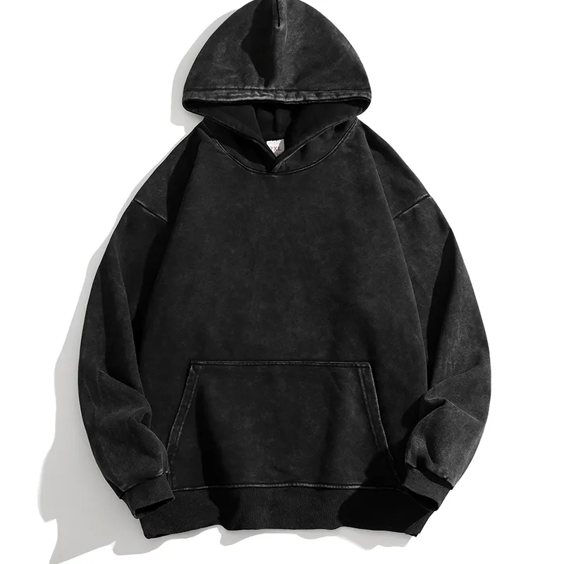 Tùy chỉnh quá khổ thời trang khói màu xám cổ điển nặng men's axit rửa Hoodie