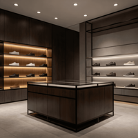 Comptoir de magasin de chaussures haut de gamme |   Meubles de présentation en bois verni sur mesure pour les marques de centres commerciaux