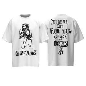 Camiseta de Manga Corta con Cuello Redondo, Corte Holgado, Estilo Americano Vintage, Diseño de Dibujos Animados Manson SAINT <span class=keywords><strong>Diablo</strong></span>, 230g, Algodón Puro, Moda Urbana para Hombre - Product Image 1