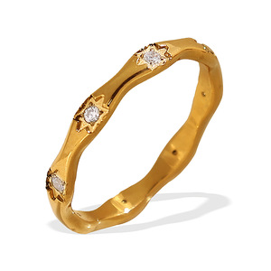 Trendy Star Pattern <b>Ring</b> Wavy Design 18K Gold Plated <b>Titanium</b> Stainless Steel <b>Ring</b> For Women - Product Image 5