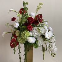 Boule de fleurs artificielle PPS en gros, rouge, blanc, vert, 50 cm, pour centre de table de mariage et décoration d'événements