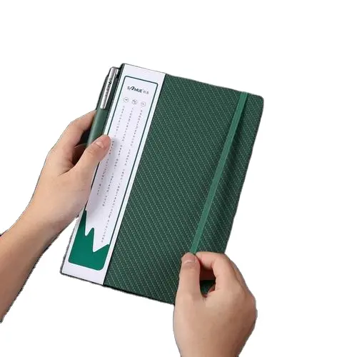 Cute PU hardcover green notepad journal notebook with elastic band and pen hole