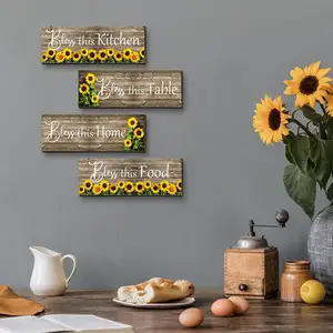 Wandkunst 4-teilig Sonnenblumen Küche Heimdekoration rustikales Holzschild vintage florales Speise-Deko