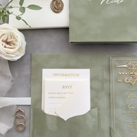 Cartes d'invitation classiques en acrylique vert sauge pour anniversaire et mariage, avec pochette, enveloppe, dossier, dorure à chaud, couverture rigide, vintage, personnalisées Sancho