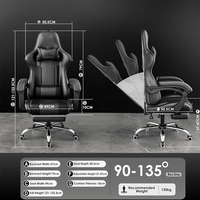 Chaise de jeu noire et blanche avec accoudoirs réglables, repose-pieds en cuir PU OEM, support lombaire, chaise PC inclinable pour la maison et le bureau