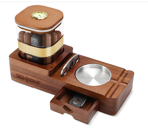 Cigar Display Humidor and Detachable Wooden Cigar Ashtray Set with Sealed Cigar Jar Tray for Home and Office