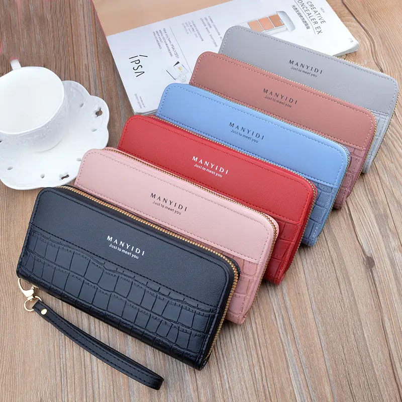 Factory Wholesale New Fashion Long Ladies Card Holder Wallets Minimalist Pu Leather Purse Custom Zipper Wallet Women