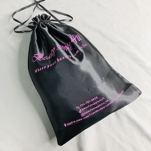 Custom Black Satin <b>Drawstring</b> Bags with Two-Tone Logo Print - Hair Extension <b>Pouches</b> Microfiber Jewelry <b>Pouch</b> - Product Image 6