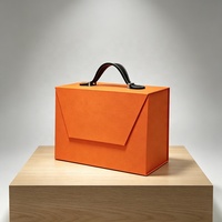 Boîte cadeau pliable avec poignée, boîte d'emballage cadeau de luxe orange pliable avec fermeture magnétique pour cadeaux