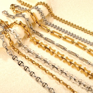 Joyería de Acero Inoxidable, Chapada en Oro de 18K, Juego de Cadenas Minimalistas de Eslabones Mixtos, Pulsera de Cadena Geométrica Tipo Clip para Mujer - Product Image 1
