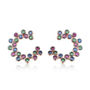 Pendientes de Aro Florales con <span class=keywords><strong>Circonitas</strong></span> Multicolores, Chapados en Oro Rosa, Inspirados en lo Vintage, Plata de Ley 925, Colección para Mujer - Product Image 1